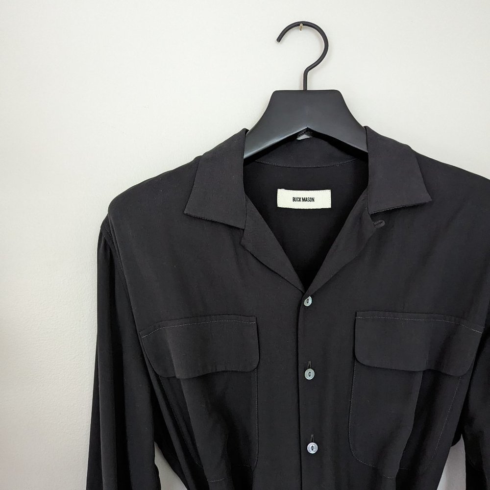Silken Twill Studio Shirt Dress - Black